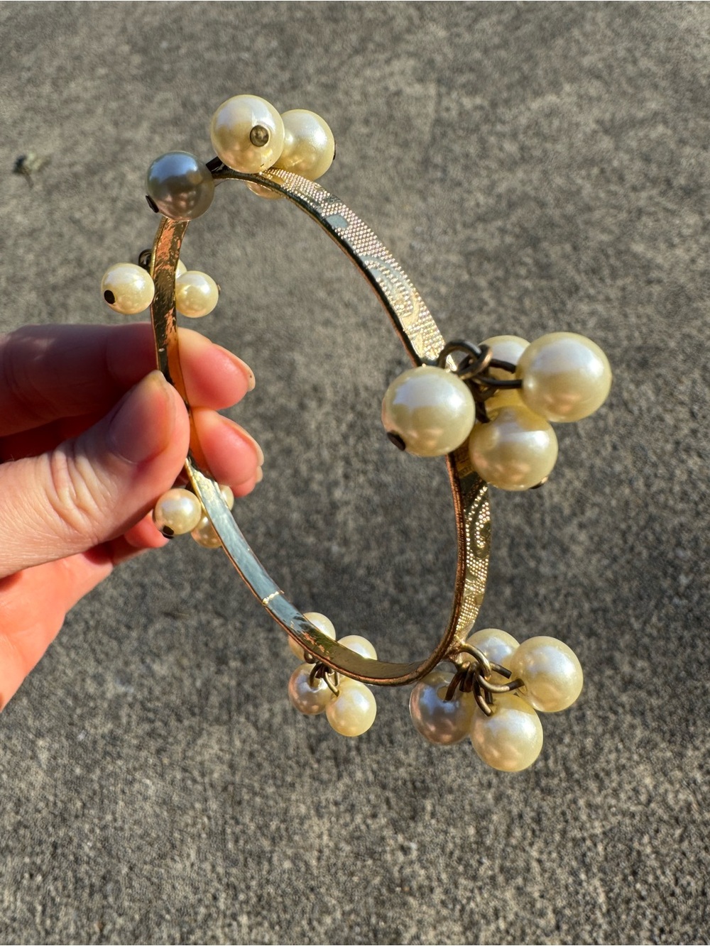 Gold Pearl Cluster Bangle Bracelet Coquette Feminine Maximalist